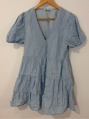Zara Light Blue V-Neck Tiered Dress